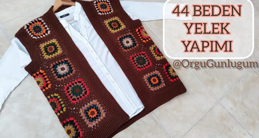 Chaleco con grannys tejidos de dama a palillos